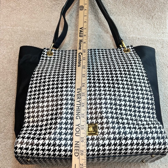 Ralph Lauren Black White Agdon Houndstooth Tote Shoulder Bag Handbag EUC - Picture 4 of 12